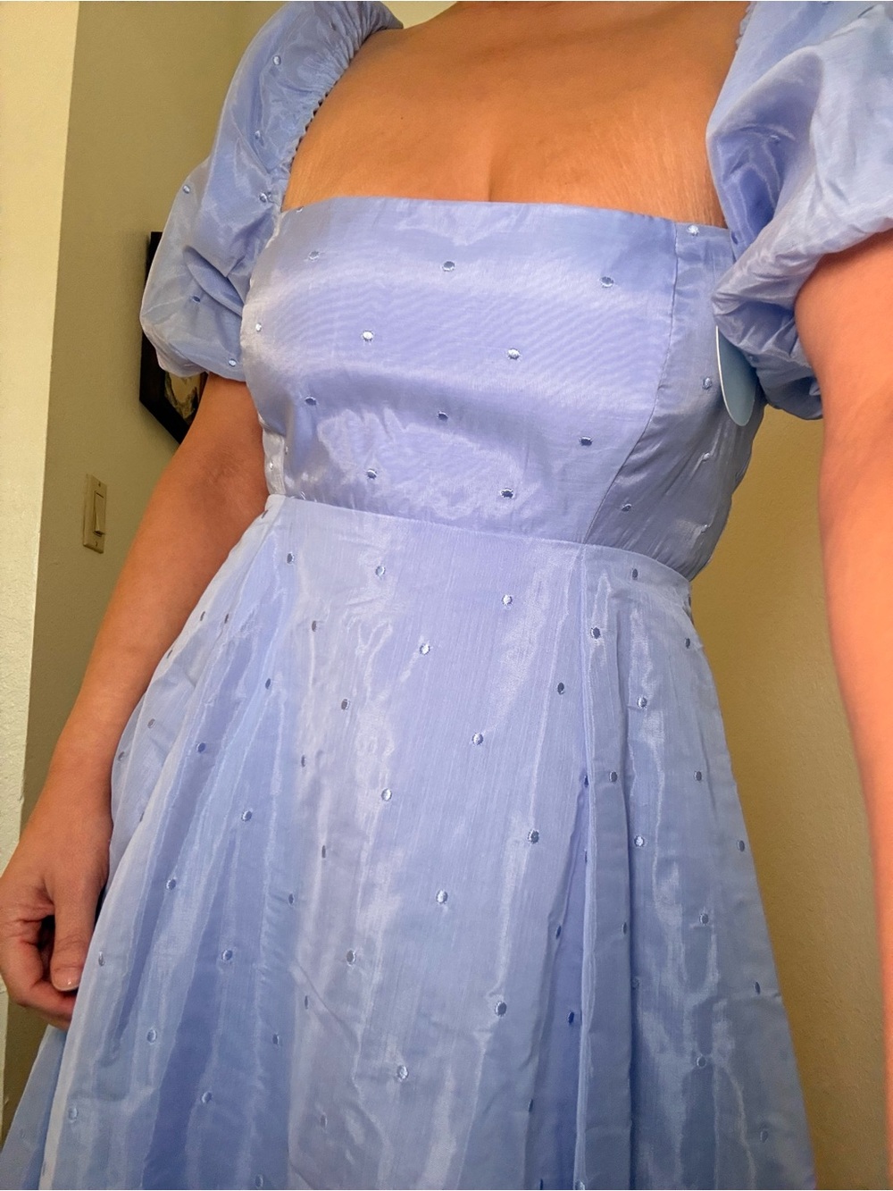 HHH Women's Light Blue Puff Sleeve Square Neck Dress